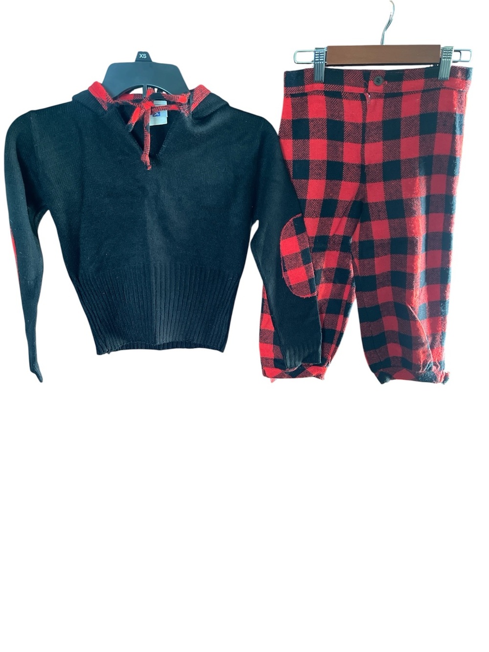 White Stag Red Buffalo Plaid & Black Hoodie Knickers Set girls size 8 Vintage
